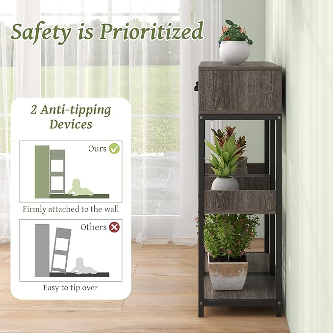 Giantex 3 Tier Tall Plant Stand Indoor, 36 Inch Corner Plant Holder with Drawer & Metal Frame, Modern Plant Shelf for Multiple Flower Pots, Square Plant Tables for Balcony, Living room, 1 Pack