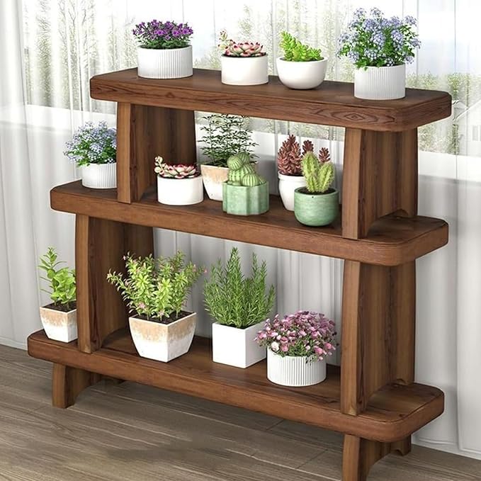 24"-59" Farmhouse Solid Wood Benches Indoor, Garden Benches for Outdoors, 5.9" 9.8" 13.8" Height Wooden Entryway Bench, Patio Plant Stand Flower Pot Display Rack(L31xW7.9xH9.8inch)