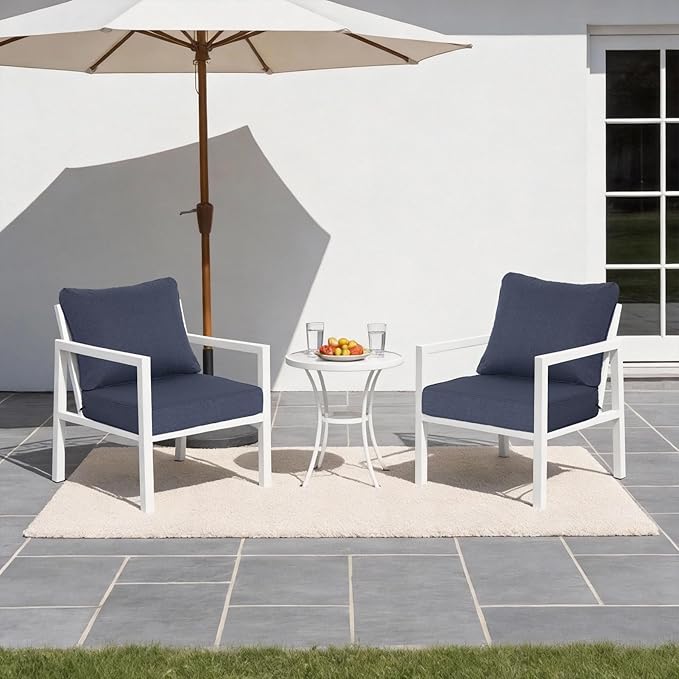 24x24 Inch Outdoor Deep Seat Cushions Set of 2,Thick High-Density Foam, Water-Resistant, Piped Edges & YKK Hidden Zipper for Patio Furniture,Sky