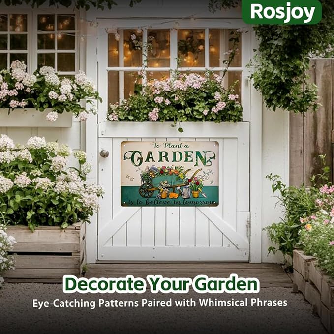 Rosjoy Funny Garden Signs for Outside - Unique Gardening Gifts for Women，12"x8" Metal Garden Decor for Wall Art, Yard Greenhouse, Outdoor, Patio, Porch Decoration