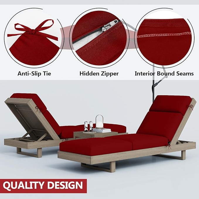 2 Pcs Chaise Lounge Cushions Outdoor, 80 x 26 x 4 Inch Lounge Chair Cushions for Outdoor Furniture - Waterproof Lounge Patio Replacement Cushion, 4In Fade-Resistant ThickPatio Chaise Lounge Cushion