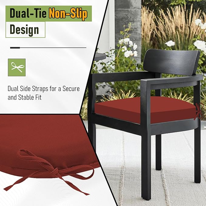 Basic Beyond Outdoor Chair Cushions Set of 4, Outdoor Cushions for Patio Furniture, Water Resistant Patio Chair Cushions with 2 Ties, 17x16x2, Brick Red