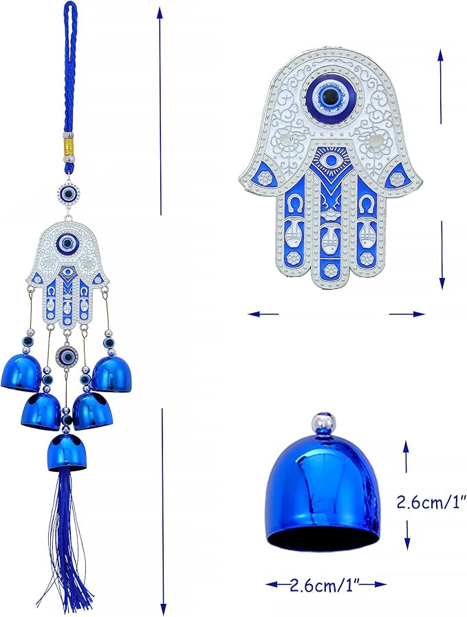 BWINKA Blue Evil Eye Hanging Decoration Ornament Metal Wind Chimes for Home Garden Gift Decoration(EYE-ZY66)