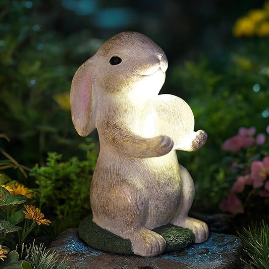 Solar Garden Statue Rabbit Outdoor Decor, Bunny Figurines with Solar Lights, Yard Decorations for Patio Balcony Yard Lawn Ornament - Unique Birthday Easter Housewarming Gifts for Women, Mom, Grandma