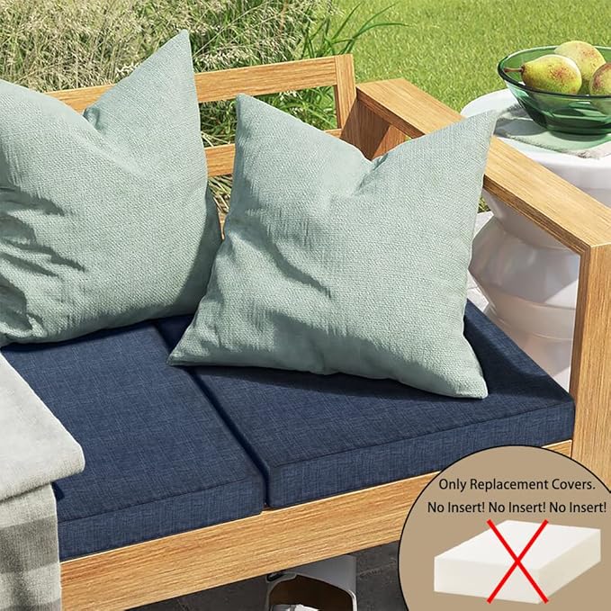 Magpie Fabrics Indoor Outdoor Cushion Cover Replacement 2 Pack, NO Insert! Water Repellent Slipcover with Ties Decor for Patio Garden Chair Seat Sofa Bench Wicker(Navy Blue Textured, 22x20x4 Inch)