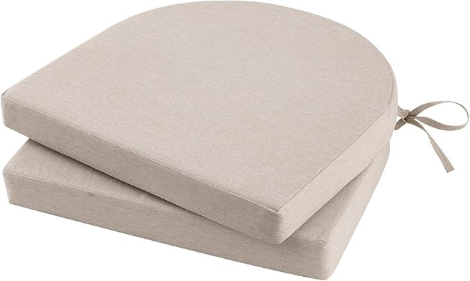 Topotdor Outdoor Chair Cushions Set of 2, Waterproof Patio Chair Cushions for Outdoor Furniture, Round Corner Seat Chair Pads with Ties for Patio Garden Dining Office, 17"x16"x2", Beige