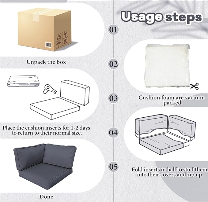 14Piece Outdoor Sofa Cushion Replacement, Patio Furniture Waterproof Cushion with Zippers, fit 6-Seat Outdoor Wicker Rattan Sectional Couch (BlackGrey, 24.8"x24.8"x3.15")