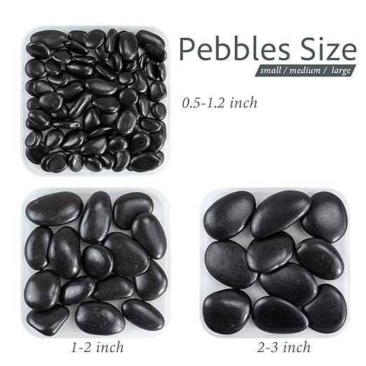 River Rocks for Landscaping, 40lbs Black Pebbles for Indoor Plants, 1-2 Inch Decorative Rocks for Planters, High Polished Stones for Vase Filler Fish Tank Garden