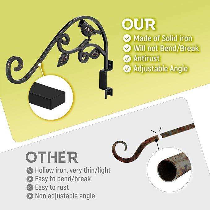2 Pack Plant Hangers Outdoor 15.15 inch Swivel Plant Wall Hanger Sturdy Wrought Iron Plant Hangers Indoor Wall Mount, Hanging Plant Bracket for Bird Feeders, Planters, Lanterns, Wind Chime