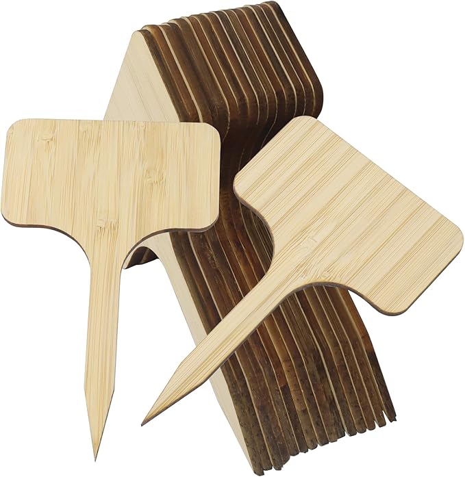 60Pcs Bamboo Plant Tags (6 x 10 cm) T-Type Plant Tags with A Marker Pen, House Plant Labels Garden Markers for Bamboo, Herb, Vegetable