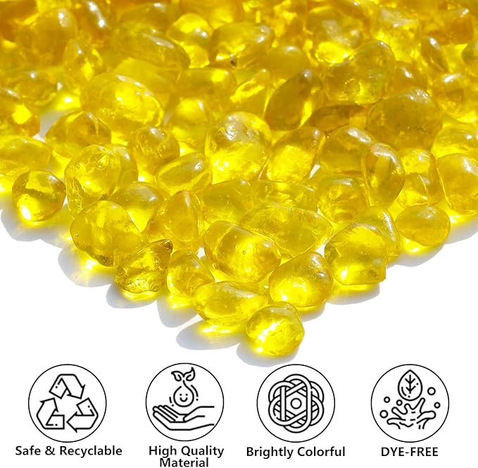 Sea Glass Stones - Yellow Clear Glass Pebbles Gemstones - Perfect for Aquarium Rocks, Fish Tank Gravel, Vase Fillers, DIY Crafts, and Home Decor (0.9LB/14oz)