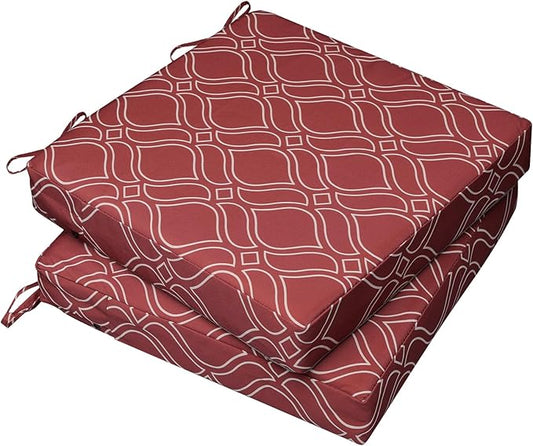 AAAAAcessories Outdoor Seat Cushions for Chairs, Waterproof, Fade-Resistant, 24" x 24" x 4", Patio Furniture Replacement Cushions, Set of 2, Clay Red Vine Trellis