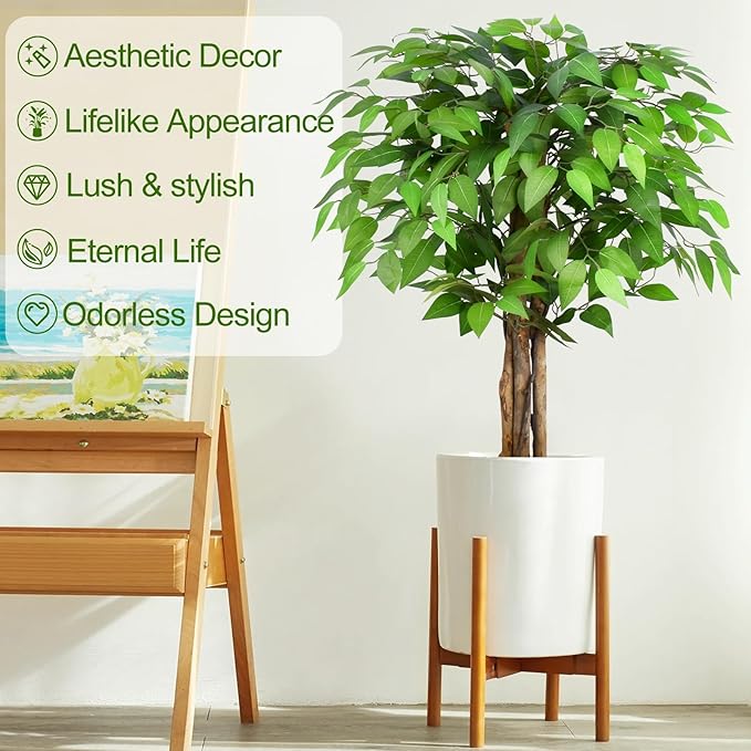 3ft Ficus Artificial Trees with Natural Curved Trunks, 36" Tall Lush Faux Tree for Home Decor Indoor, Green Lifelike Fake Ficus Tree Artificial Plants