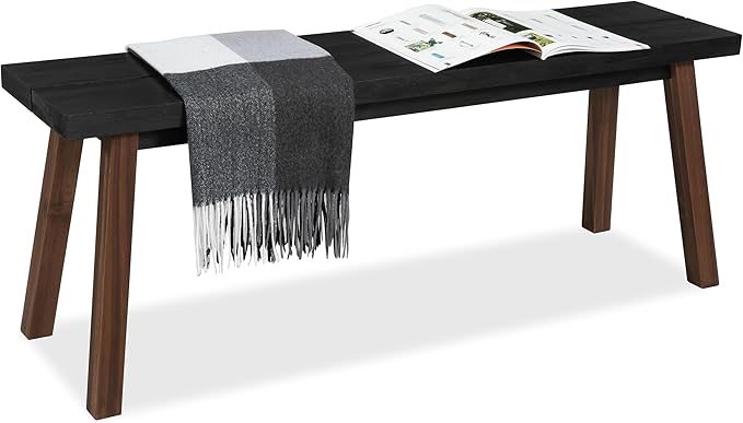 Solid Wood Bench - Minimalist Design, Acacia Wood Construction, Black Mix Brown Color, Versatile for Entryway, Living Room, Bedroom & Outdoors, Easy Assembly & Weather-Resistant
