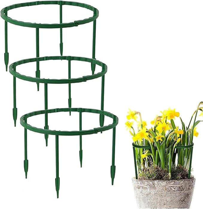 12 Pack Plant Support Plant Stakes Plastic Cage Holder Small Plant Support Ring for Potted Plants, Stackable 3 Tier Garden Flower Support, Indoor and Outdoor Plants, 5.5" Wide x 5.5" High