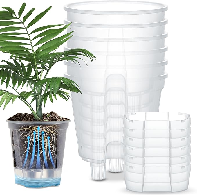 Self Watering Pots for Indoor Plants with Deep Reservoir and High Drainage Holes for Outdoor Plants and Flowers, Bare Root Planter(8.27'',Clear,6 Pcs)