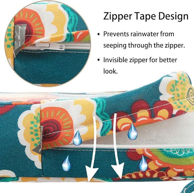 Magpie Fabrics Patio Bench Cushion Cover 45x18x3 Inch, NO Insert! Water Resistant Outdoor Loveseat Replacement Cover with Zipper (Floral Green)
