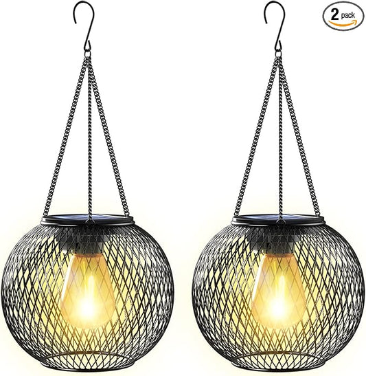 Solar Lantern Outdoor Waterproof, KagoLing Upgraded Hanging Solar Lights Outdoor Garden Decorations Decorative Lighting Solar Powered Waterproof Tree Lantern for Garden Yard Patio Pathway, 2 Pack