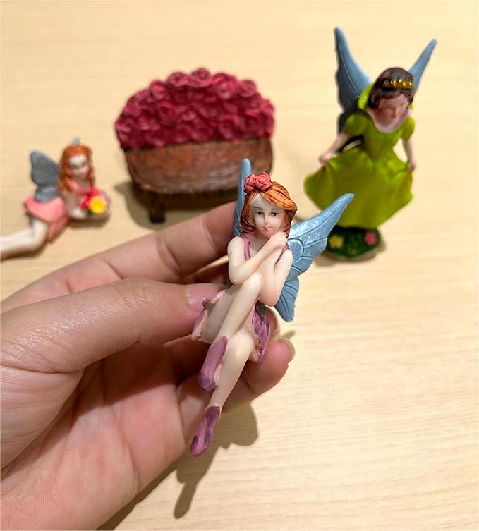 Miniature Fairy Garden Figurines Set, 3 Piece with Rose Bench, Fairy Garden Decor Accessories, Gifts for Girls, Desk Decor or Dashboard Ornaments