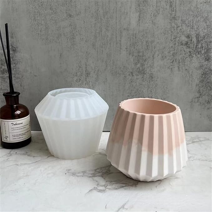 Vertical Stripes Wide Mouth Flower Pot Silicone Mold Succulent Planter Vase Cactus Concrete Mold Epoxy Resin Candle Pen Holder Plaster Cement Clay Mould