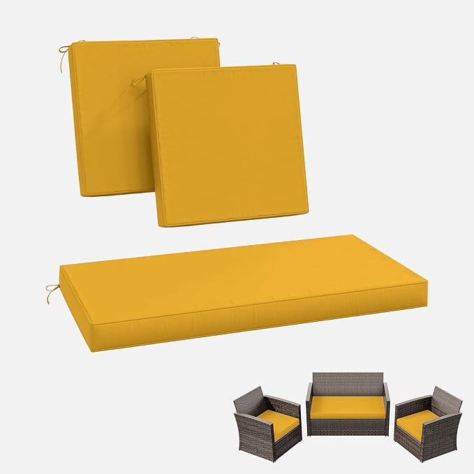 3 Pack Outdoor Replacement Cushions,36L x 18W x 3H,18L x 18W x 3H inch, High-Elastic Replacement Sponge for 4-Seater Water-Resistant Patio/Sofa with Removable Covers (Yellow)