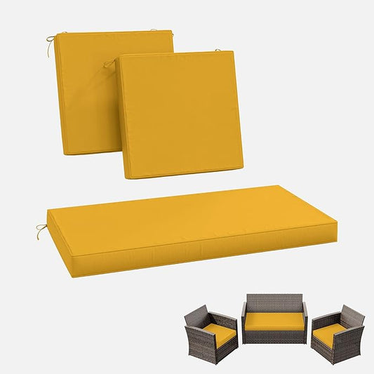 3 Pack Outdoor Replacement Cushions,36L x 18W x 3H,18L x 18W x 3H inch, High-Elastic Replacement Sponge for 4-Seater Water-Resistant Patio/Sofa with Removable Covers (Yellow)