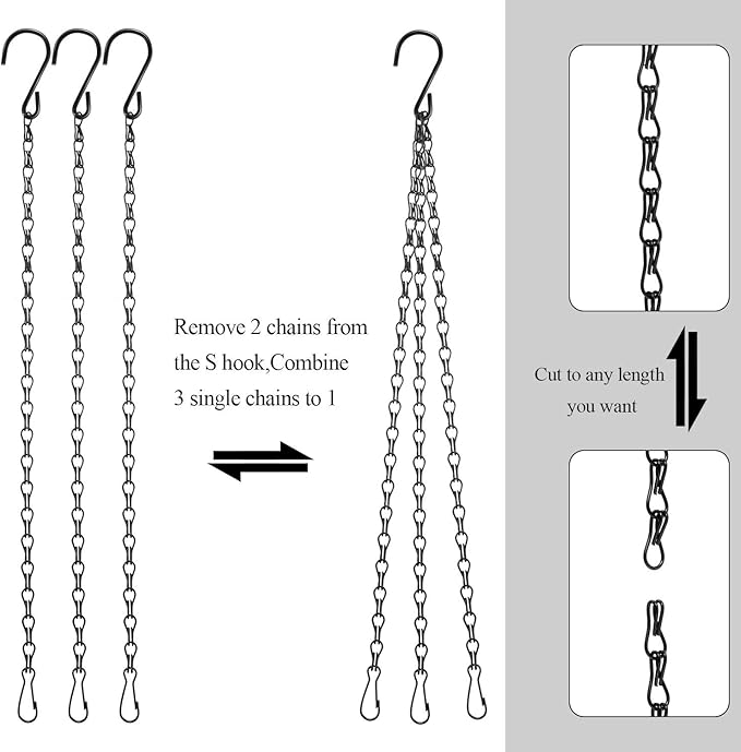 Hotop 8 Pcs Metal Hanging Chains with Ceiling Hooks, Garden Plant Hangers for Hanging Bird Feeders, Billboards, Chalkboards, Basket, Planters, Lanterns, Wind Chimes, Chain Hook DIY(16.38 Inch,Black)