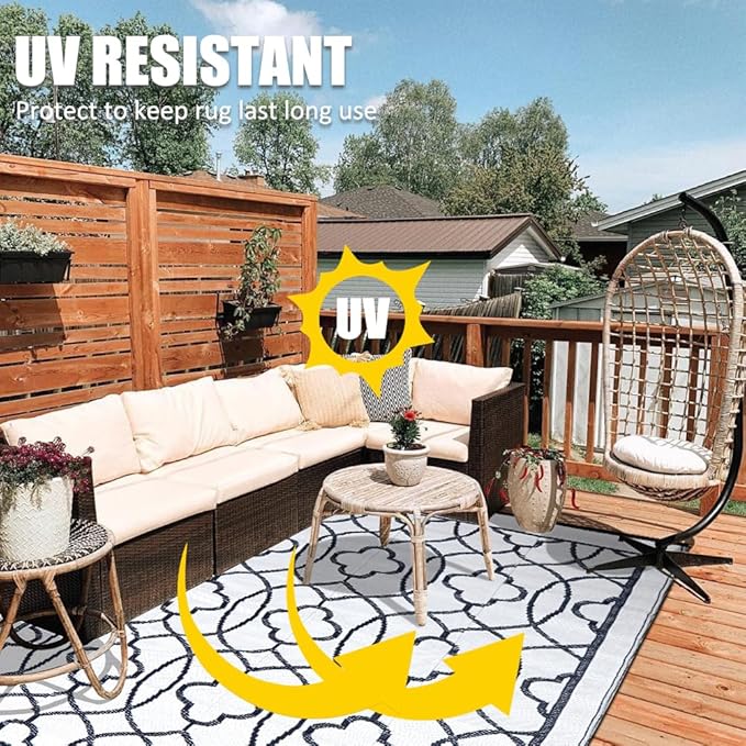 Pendolr 5’x8’ Outdoor Rug Waterproof Carpet Patio Outdoor Plastic Straw Rug Camping Rug Reversible Outside Outdoor Area Rug for Balcony Deck Backyard RV Picnic Beach Navy&White 01#