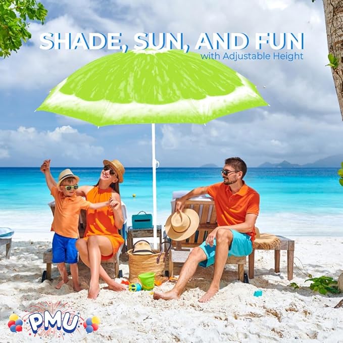 PMU 6.5 ft Beach Umbrella for Sand, Sun Shelter, Outdoor Sunshade Umbrellas for Patio Garden Beach Pool Backyard
