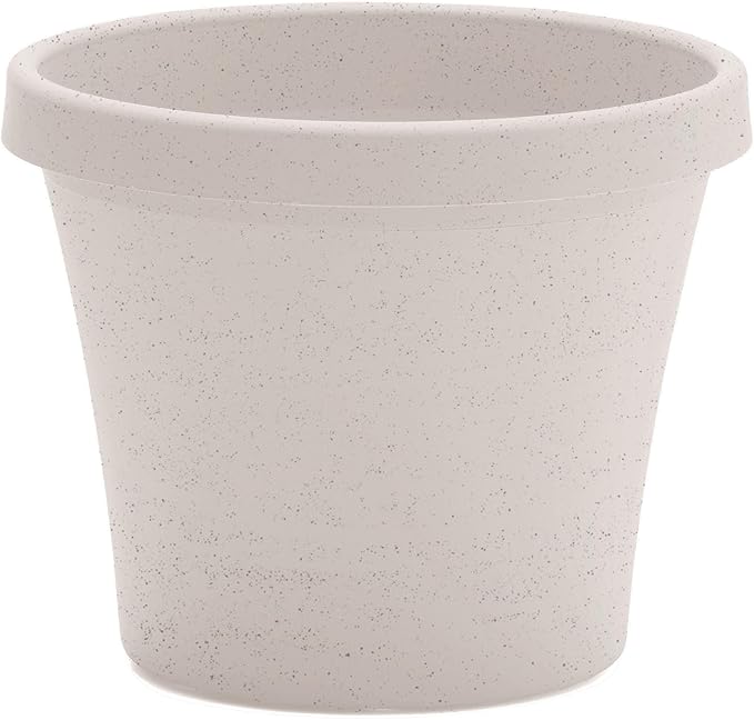 Bloem Terra 8" Diameter Round Vanilla Bean Resin Planter Pot with Drainage Holes for Indoor and Outdoor Gardening