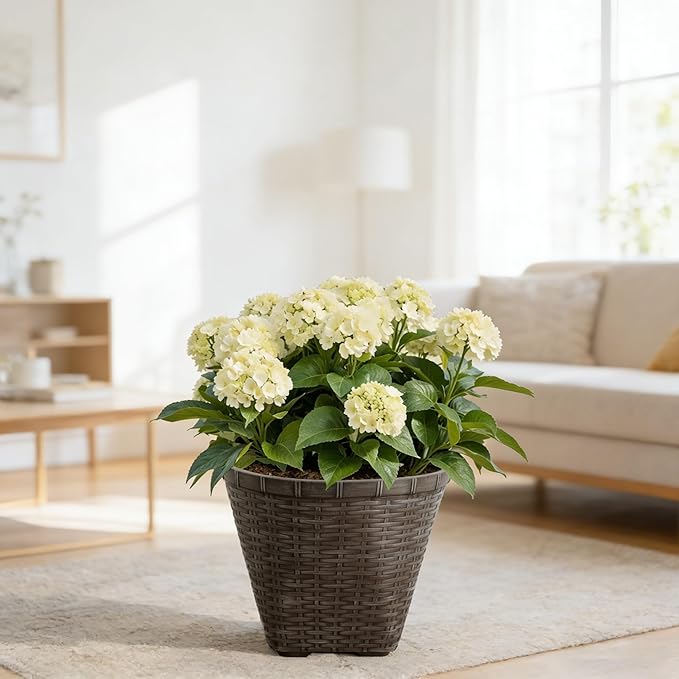 Wicker-Textured Resin Planter, 16" Floor-Standing Pot for Indoor & Outdoor Plants,Brown