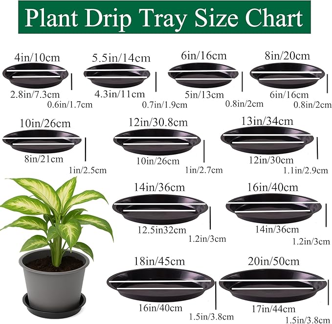 30 Pack Plant Saucer 6 Inches Plant Trays for Pots Plastic Round Drip Trays Flower Pot Saucers Black Planter Water Tray Plant Drainage Tray, Black