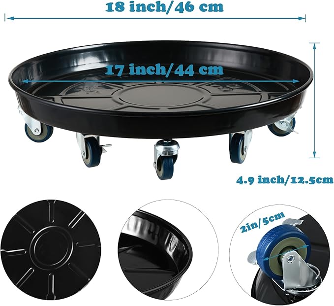 Planterhoma 3 Packs 18" Metal Plant Caddy with Wheels Extra-Large Rolling Plant Stand Heavy-Duty Plant Dolly with Casters Indoor Outdoor Wheeled Flower Pot Mover Rollers Garden Cart Trolley, Black