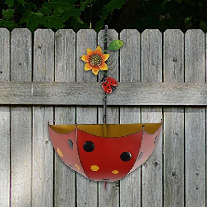 Ladybug Umbrella Wall Planter Decor Art Metal Hanging Wall Mounted Planters for Garden Yard Decorative Planter Succulent Flower Pot Plant Container