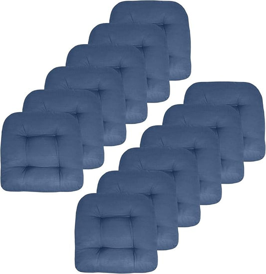 Sweet Home Collection Patio Cushions Outdoor Chair Pads Premium Comfortable Thick Fiber Fill Tufted 19" x 19" Seat Cover, 12 Count (Pack of 1), Blue