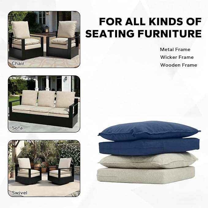 Joyside Outdoor Chair Cushions Set, 24x24 Inch Smile Patio Furniture Cushions, 6’’ Thick, Double-Layer, Water Resistant & Fade Resistant, Outdoor Replacement Cushions for Seat and Sofa