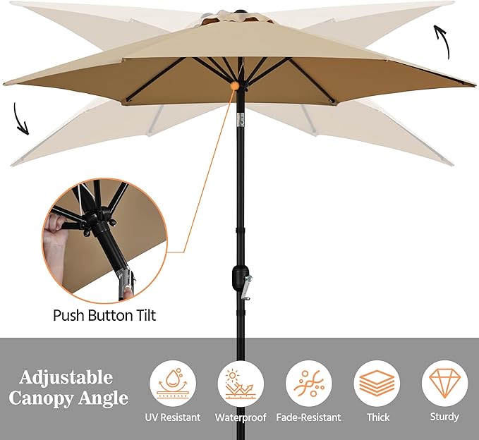 Yaheetech Patio Umbrella, 9' Outdoor Table Umbrella with Sturdy Ribs, Push Button Tilt and Crank for Pool, Yard, Garden, Deck