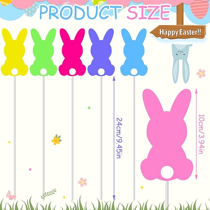 9 Pcs Easter Bunny Planter Stakes Metal Bunny Planter Stakes Outdoor Decorations for Plant Pot Yard Decor Easter Party Decorations Supplies Prop Spring Lawn Decor