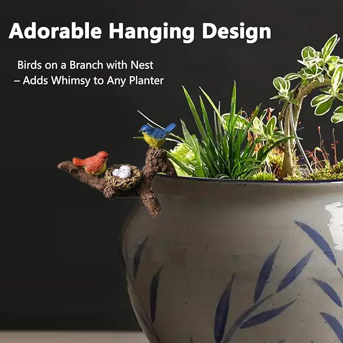 Plant Decorations for Pots Plant Pot Bird Huggers Figurines Mini Animal Ornaments for Potted Flower Decorations Cute Hugger Sculptures Planter Pot Decor Garden Figurine Hugger for Planters