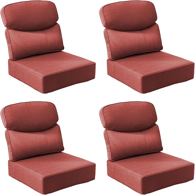 Outdoor Cushion Set for Patio Furniture, UV Resistant, Water Resistant - 6 Inch Thick Dual Layer Back Support Cushions– 24x24 Inch Patio Seat Covers for Chair/Sofa/Couch | Red | 4-Pack |