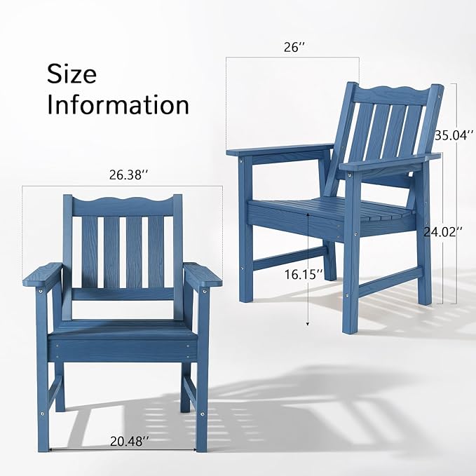 Stoog All-Weather Patio Chairs Set of 2, Heavy Duty Outdoor Chairs with 400 lbs Weight Capacity, Garden Chair for Backyard, Deck, Lawn & Porch, Blue