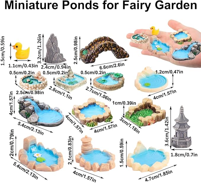 Purple Star Fairy Garden Pond 15 Pack Mini Pond for Fairy Garden Accessories Outdoor Small Ponds Miniature Figurines Zen Gardens Terrarium Decor Little Statues Easter Gift Brown