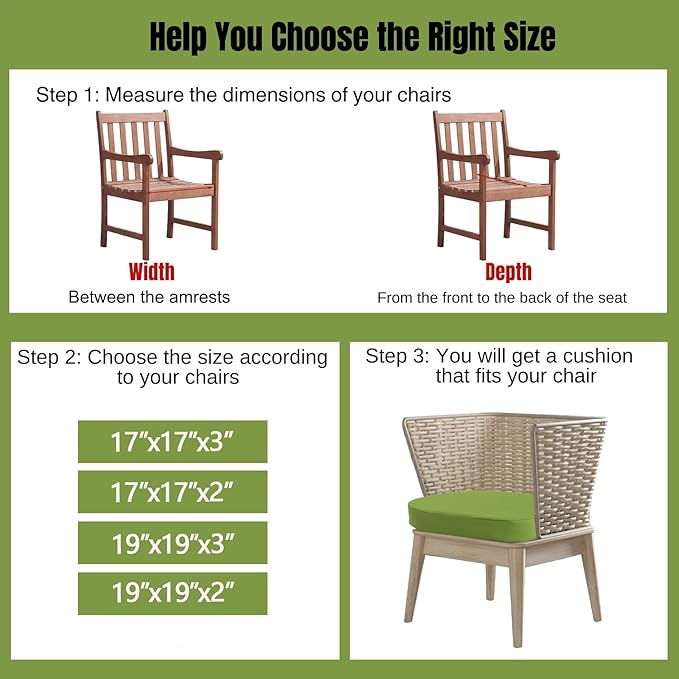 idee-home Outdoor Chair Cushions Set of 2, 19" x 19" x 2" Thick D-Shaped Patio Furniture Outdoor Seat Cushions Waterproof with Ties, Dining Pads