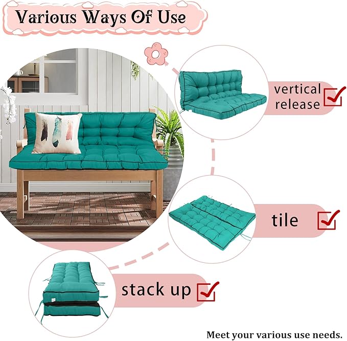 2-3 Seat Swing Replacement Cushion, Outdoor Bench Cushions with Backrest Thicken 4", Patio Furniture Garden Porch Loveseat Glider Pad Anti-Fading Waterproof (Lake Blue, 40x70in-thicken)