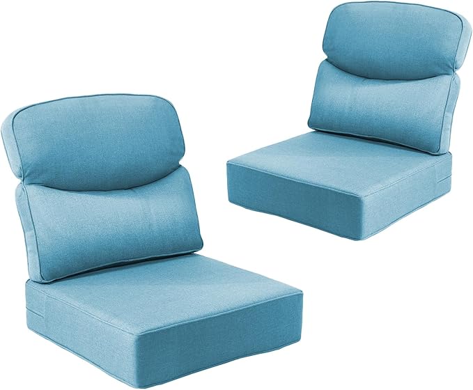 Outdoor Cushion Set for Patio Furniture, UV Resistant, Water Resistant - 6 Inch Thick Dual Layer Back Support Cushions– 24x24 Inch Patio Seat Covers for Chair/Sofa/Couch | Light Blue | 2-Pack |