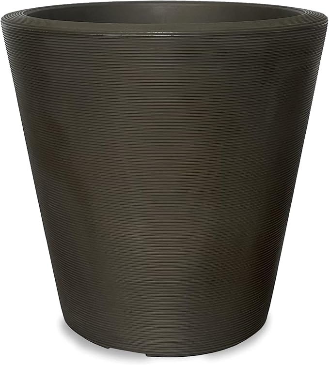 Crescent Garden Madison Indoor/Outdoor Modern Round Planter with Drain Hole - Durable All-Season Plant Container for Patio, Balcony Pots, Indoor Houseplant Flowerpot 16" W (Old Bronze)