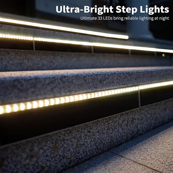 Solar Step Lights for Outside, 33 Focused-Beam High-Brightness LEDs, Waterproof Aluminum Outdoor Stair Light for Risers, Curbsides, Poolsides, Planter Edges (Warm White, 6Pack)