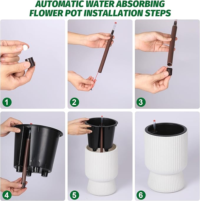14.2" Tall Planters Set of 2, Large Indoor/Outdoor Self-Watering Plant Pots with Drainage, Water Level Monitor & Wheels, Flower Pots for Patio, Porch, Living Room, Home Office