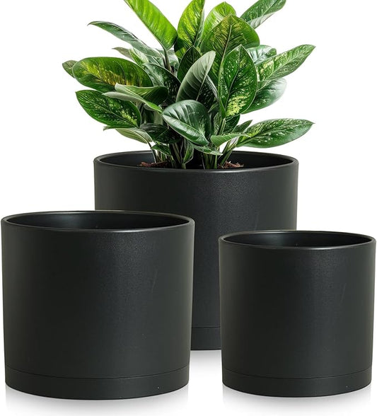 Large Plant Pots Set of 3 – 8", 9", 10" Indoor Flower Pots with Drainage Holes and Saucers, Big Planters for Monstera, Fiddle Leaf Fig, Snake Plant – 5 Colors