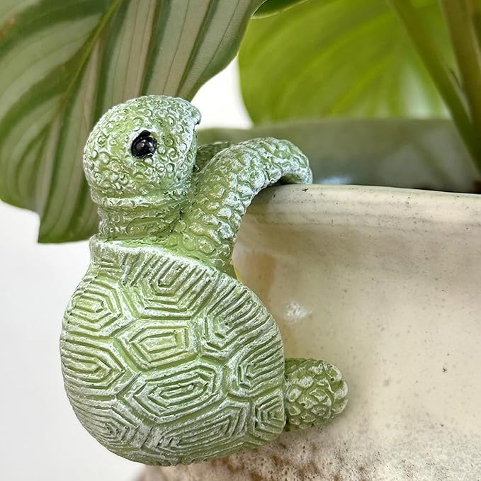 Tortoise Figure Plant Pot Hanger, Turtle Flower Pot Hugger, Resin Tortoise Statue, Funny Pot Huggers for Planters, Cute Climbing Tortoise Flower Pot Hugger, Garden Fence Balcony Patio Yard (GREEN)